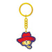 Blue and red Paddington The Musical Logo Keyring on a white background