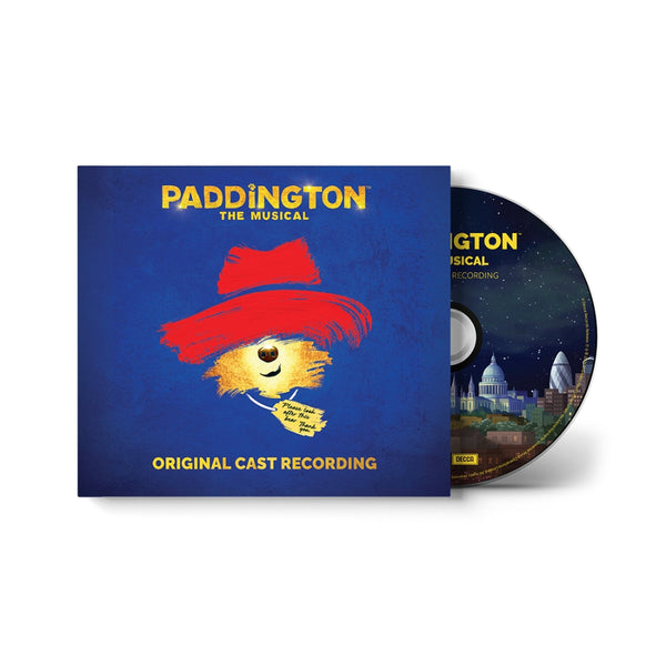 CD cover of 'Paddington The Musical' with Paddington Bear illustration on a blue background