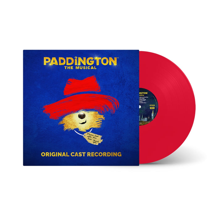 Red Vinyl record with blue cover featuring Paddington The Musical Bear and red disc