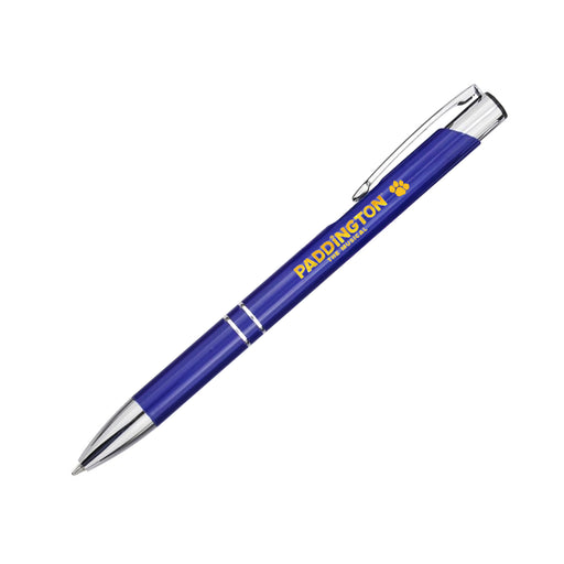 Royal blue pen with 'Paddington The Musical' branding on a white background