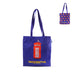 Blue tote bag with red telephone box and 'Paddington the Musical' text, smaller bag with patterned design in the corner.