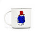 A white ceramic mug with an illustration of Paddington Bear wearing a red hat and blue coat.