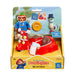 Paddington 'The Adventures of' toy set 'Bike and Sidecar' in its original retail packaging. The set includes a red and white sidecar, a red and white bike, a Paddington bear figure in a blue duffel coat, and a white pigeon figure wearing a top hat.