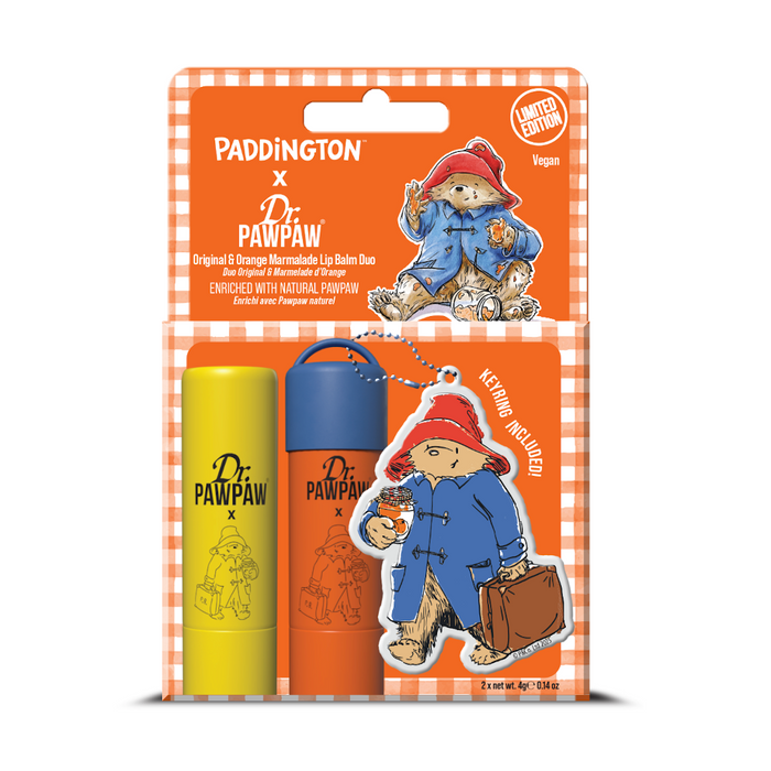 Dr. Pawpaw and Paddington Bear product set packaging on a white background