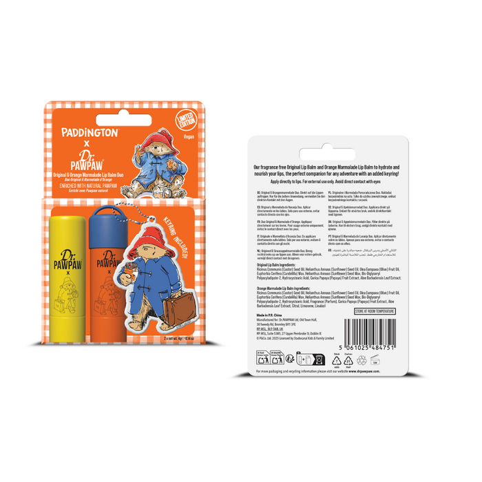 Dr. PawPaw Paddington bear lip balm set with packaging on a white background