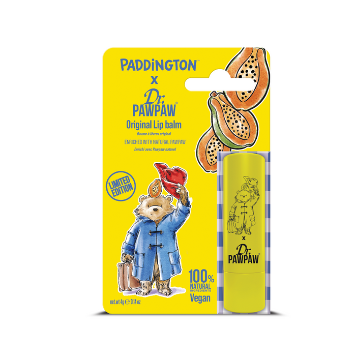 Dr. Pawpaw Paddington bear lip balm packaging on a white background