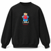 A black crewneck sweatshirt featuring a central graphic of a Paddington bear wearing a blue raincoat and holding a red bucket hat, with the word 'Paddington' printed in red below.