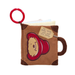 A plush baby book toy featuring a brown corduroy cover with a Paddington bear face wearing a red hat, a red hanging ring, and a small handle on the right side.