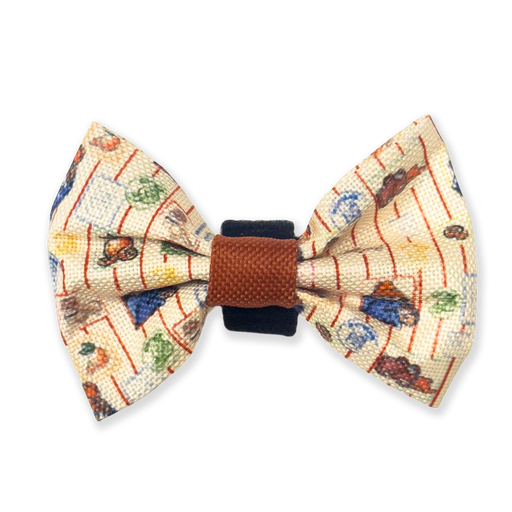Dog Bow tie with Paddington Bear design on a white background