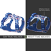 A split comparison showing a blue and white patterned dog harness on a white background on the left, and the same harness on a dark gray background on the right with reflective trim visible. Text at the bottom reads 'DAY TIME WALKIES VS NIGHT TIME WALKIES' and text on the right says 'Reflective trims for night time visibility'.