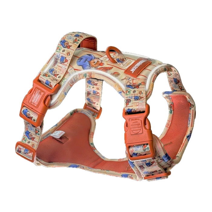 Dog harness with colorful pattern on a white background
