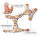 Dog harness with lockable neck buckle and 4-point adjustment system on a white background