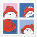 A four-panel graphic illustration showing a white Paddington bear character wearing a red hat, arranged in a 2x2 grid on a light textured background.