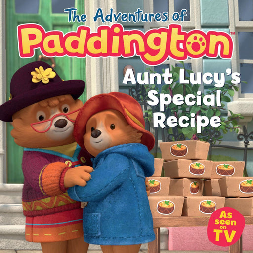 Book cover of 'The Adventures of Paddington: Aunt Lucy's Special Recipe' with Paddington Bear and a child.
