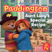 Book cover of 'The Adventures of Paddington: Aunt Lucy's Special Recipe' with Paddington Bear and a child.