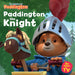 Paddington Bear in a knight costume holding a toy horse, with 'The Adventures of Paddington' branding.