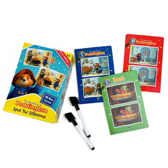 Paddington-themed educational game set with cards and markers on a white background