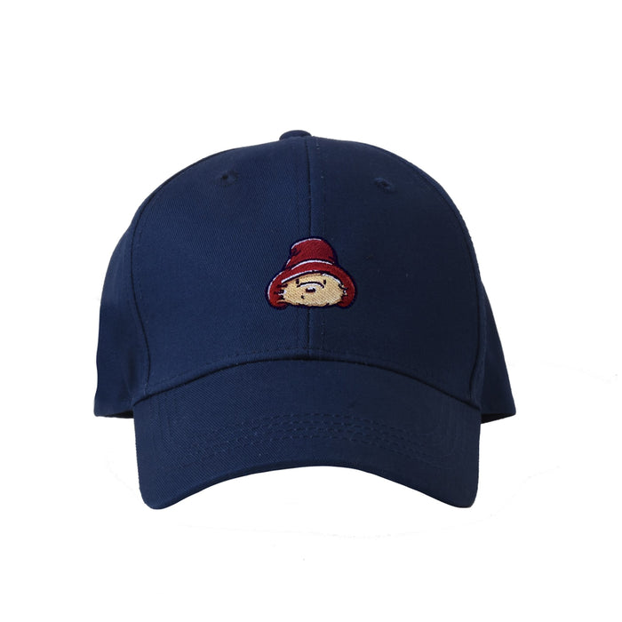 Navy blue Paddington Bear cap with a small embroidered face logo design on a white background