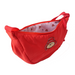 Red crossbody travel bag with a Paddington bear character on a white background