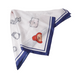 White scarf with Paddington bear cartoon character and navy blue border on a white background
