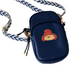 Navy blue crossbody bag with Paddington bear character on strap against a white background