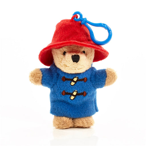 red and blue paddington bear plush keychain on a white background
