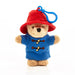 red and blue paddington bear plush keychain on a white background