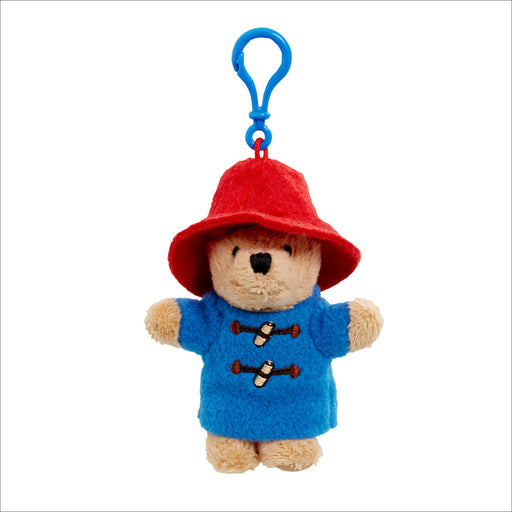 red and blue paddington bear plush keychain on a white background
