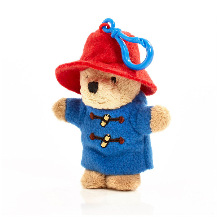 red and blue paddington bear plush keychain on a white background