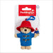 red and blue paddington bear plush keychain with packaging on a white background