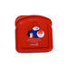 A red plastic sandwich box with a Paddington Bear illustration on the lid.