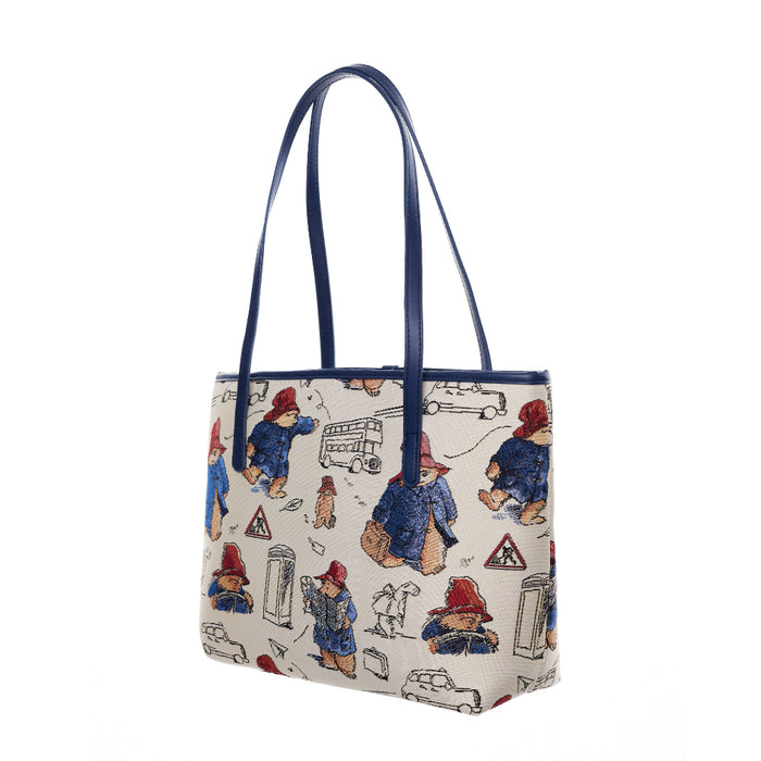 Tote bag with Paddington Bear pattern on a white background